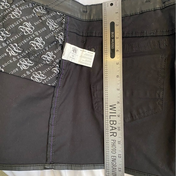 Rock & Republic Black Mini Skirt, Size 4, button up; Cotton / Spandex blend - Picture 2 of 6